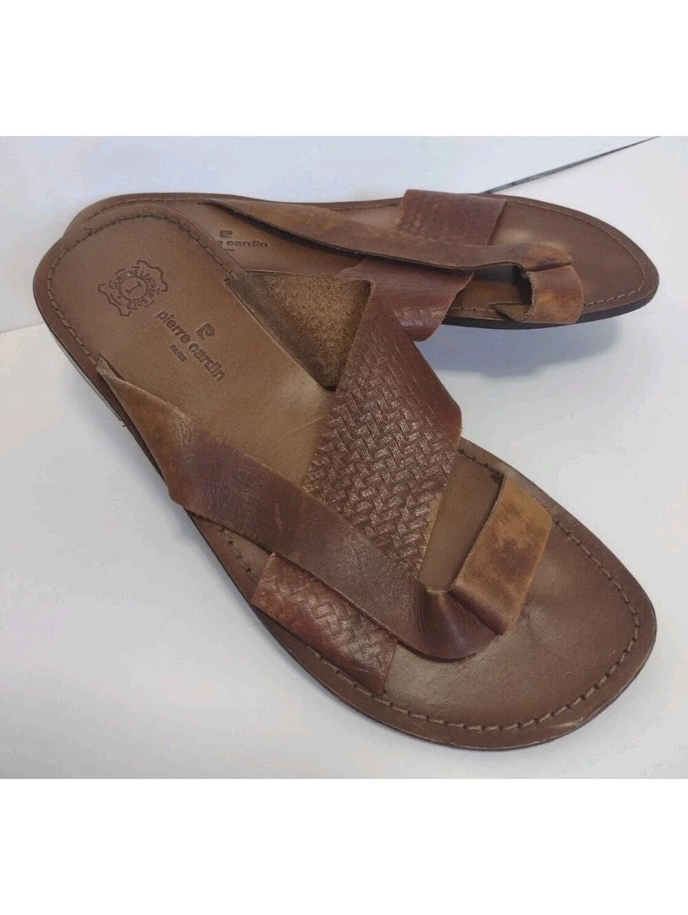 Pierre Cardin Leather Toe Loop Sandals Mens EU 42 US 8.5 9 Handmade Brown India